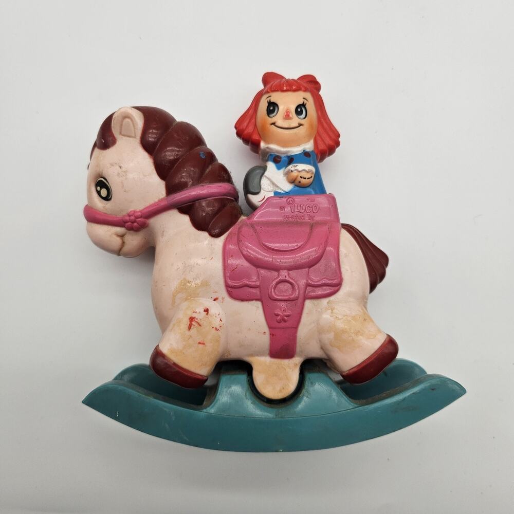 VTG Raggedy Ann Musical Wind Up Rocking Horse‎ Illco See  DESCRIPTION